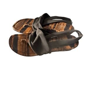 Donald J Pliner Dagan Tiger Stripe Cork Wedge Sandals Grey Women 7M